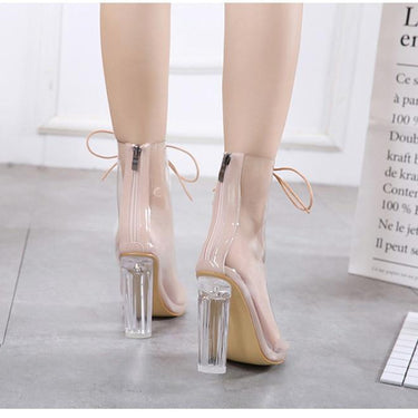 Sexy Women's PVC Transparent Clear Chunky Gladiator Sandals Peep Toe Shoes - SolaceConnect.com