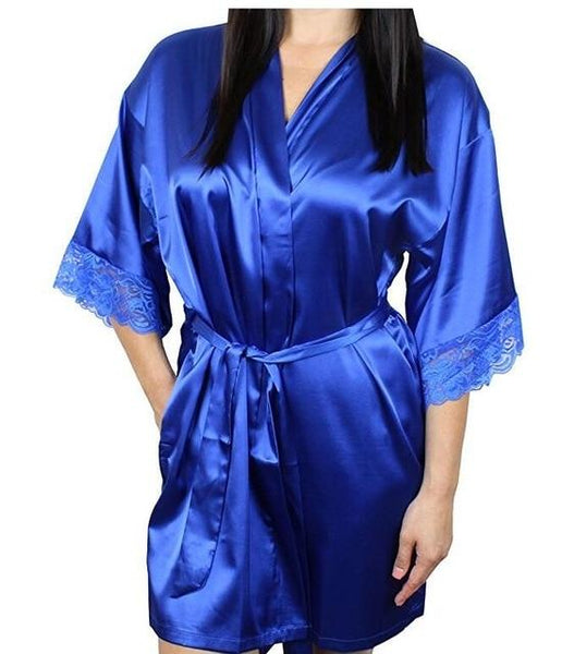 Sexy Women's Real Silk Lace Mid-sleeve Plus Size Nightwear Robes Bathrobes - SolaceConnect.com