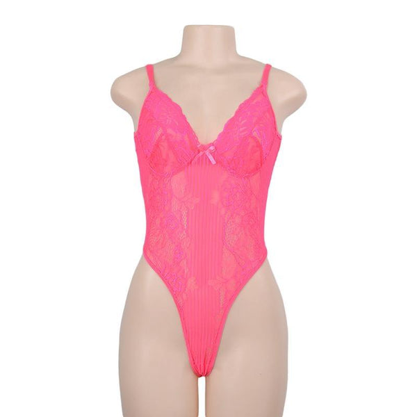 Sexy Women's Sheer Lace Straps Backless Transparent Mesh Thong Bodysuits - SolaceConnect.com