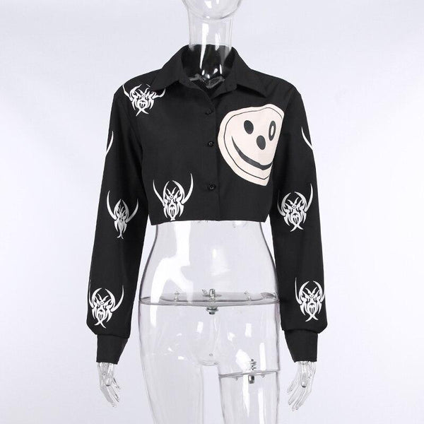 Sexy Women's Shirt Print Long Sleeves Button Top Blouse Trousers 2pcs Set - SolaceConnect.com