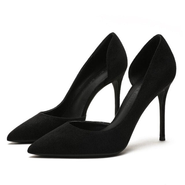 Sexy Women's Solid Color 10cm Thin Heeled Pointed Toe Suede Leather Pumps  -  GeraldBlack.com