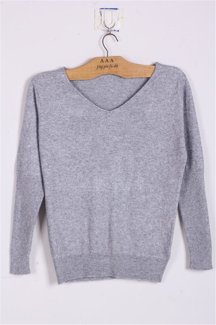 Sexy Women's Spring Autumn Cashmere Wool V-Neck Batwing Loose Sweater  -  GeraldBlack.com