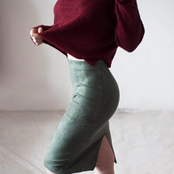 Sexy Women's Suede Elastic High Waist Multi-Color Bodycon Pencil Skirts - SolaceConnect.com