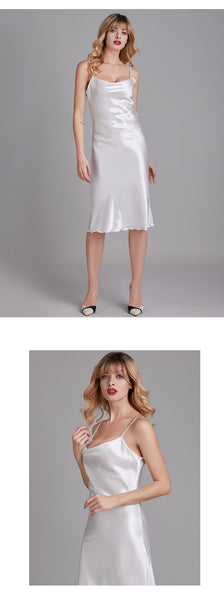 Sexy Women's Summer Elegant Silk Satin Long Nightgown Sleepshirt Sleepwear - SolaceConnect.com