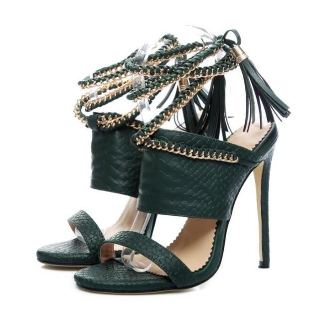 Sexy Women's Summer Fashion Metal Chains Tassel Lace Up Thin Heel Pump 1 Sexy Women's Summer Fashion Metal Chains Tassel Lace Up Thin Heel Pump