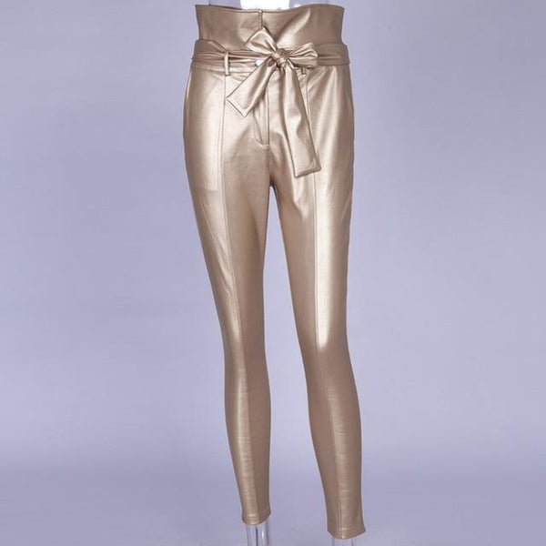 Sexy Women's Synthetic Leather Sashes High Waist Long Pencil Pant - SolaceConnect.com
