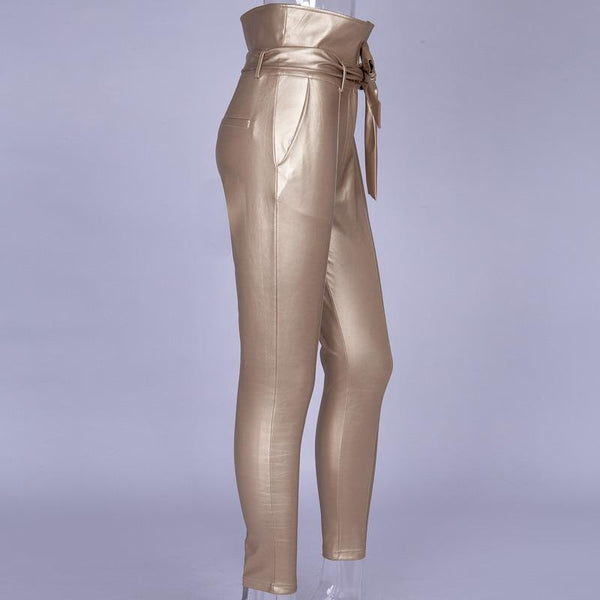 Sexy Women's Synthetic Leather Sashes High Waist Long Pencil Pant - SolaceConnect.com