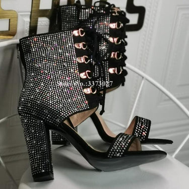 Sexy Women's Unique Bling Bling Crystal Design Lace-up Short Gladiator Boot - SolaceConnect.com