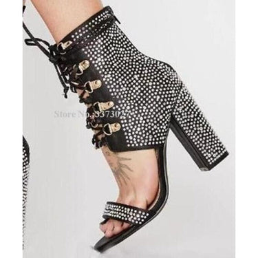 Sexy Women's Unique Bling Bling Crystal Design Lace-up Short Gladiator Boot  -  GeraldBlack.com