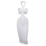 Cut Out Waist Sexy Dress Party Halter Neck White Pencil Mid Calf Length Casual Office Lady Dress - SolaceConnect.com