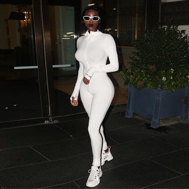 Sexy Women's White Knitted Ribbed Long Sleeves One Piece Bodycon Jumpsuit  -  GeraldBlack.com