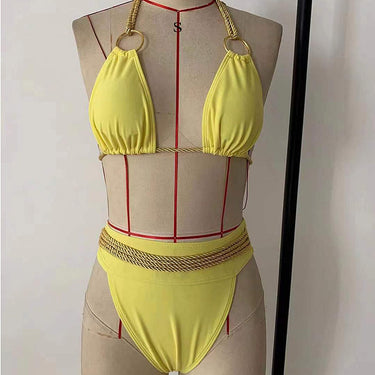 Sexy Yellow Color Brazilian High Waist High Cut String Bikini Set  -  GeraldBlack.com