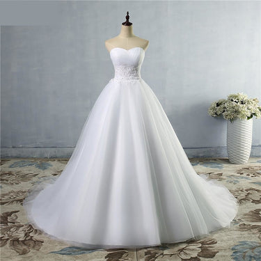 Sheer Beads Tulle Lace A-Line Bridal Wedding Dress with Crystal  -  GeraldBlack.com