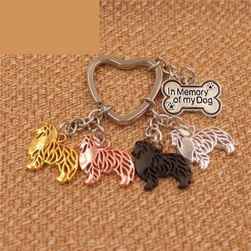 Shetland Sheep Dog Animal Gold Silver Plated Metal Pendant Keychain - SolaceConnect.com