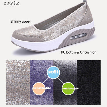 Shiny Light Gray Women Shallow Trainers Comfort Moccasins Slip-on Ballet Casual Shoes  -  GeraldBlack.com