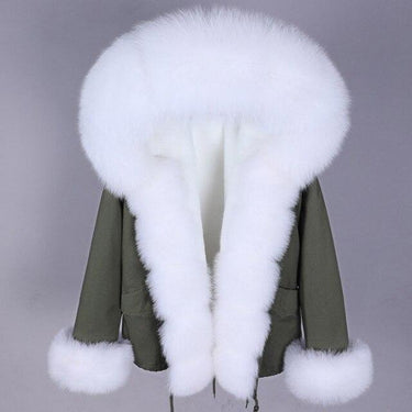 Short Warm Winter Parka Thick Hood Natural Raccoon Fox Fur Women's Coat  -  GeraldBlack.com