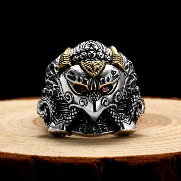 Silver Biker Buddha Garuda Jewelry Myth Bird Zirconia Eye Golden Ring - SolaceConnect.com