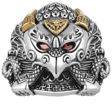 Silver Biker Buddha Garuda Jewelry Myth Bird Zirconia Eye Golden Ring  -  GeraldBlack.com