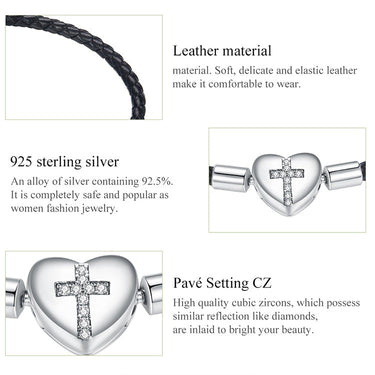 Silver Black Cross Bracelet 925 Sterling Silver Basic Leather Chain Bracelets for Women Engagement Jewelry Gift SCB205  -  GeraldBlack.com