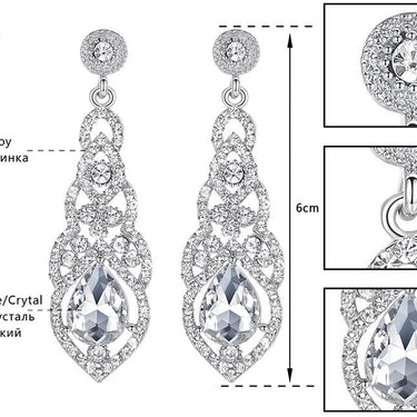 Silver Champagne Blue Crystal Wedding Bridal Long Earrings for Women - SolaceConnect.com