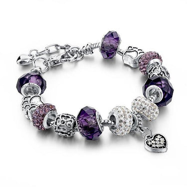 Silver Color Crystal Purple Beads Snake Chain Charm Bracelet for Women - SolaceConnect.com