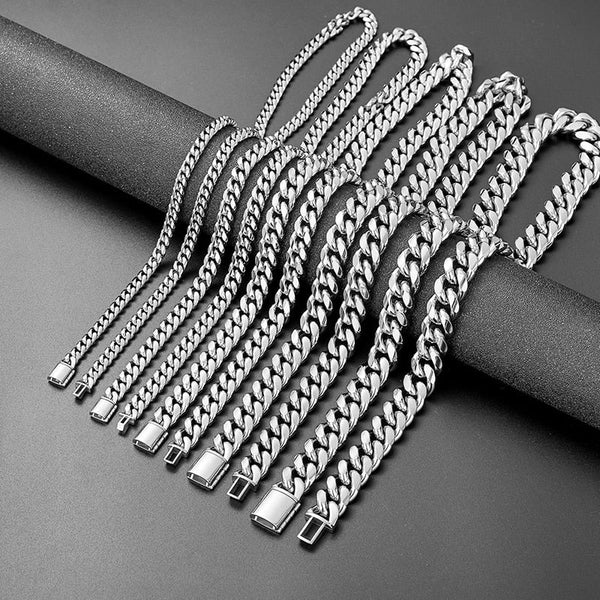 Silver Color Stainless Steel Round Cuban Miami Chains Necklaces Big Heavy Bling Gold Chain for Men Rapper Jewelry  -  GeraldBlack.com