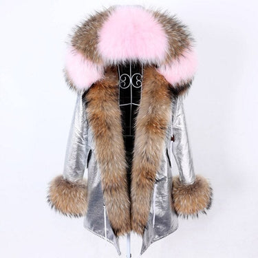 Silver Color Women's Natural Real Fur Collared Coat Parka Jacket for Winter  -  GeraldBlack.com