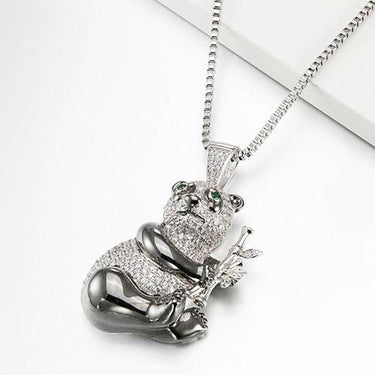 Silver CZ White Black Crystal Panda Pendant Lucky Chinese National Treasure - SolaceConnect.com