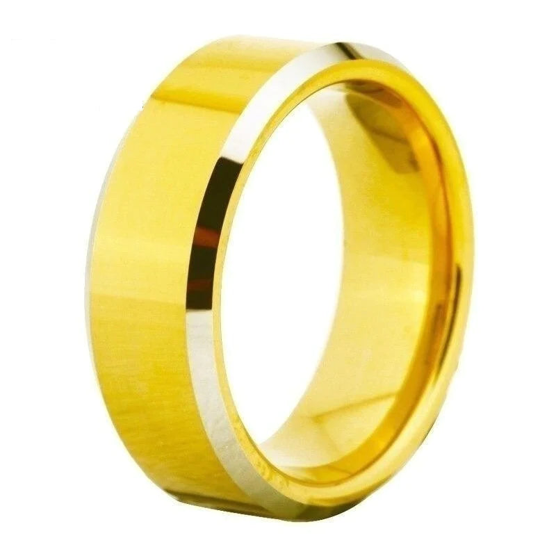 Silver Gold Bevelled Bridal Tungsten Fashion Ring in Round Shape - SolaceConnect.com