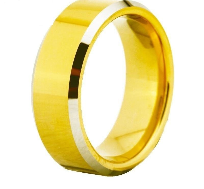 Silver Gold Bevelled Bridal Tungsten Fashion Ring in Round Shape  -  GeraldBlack.com
