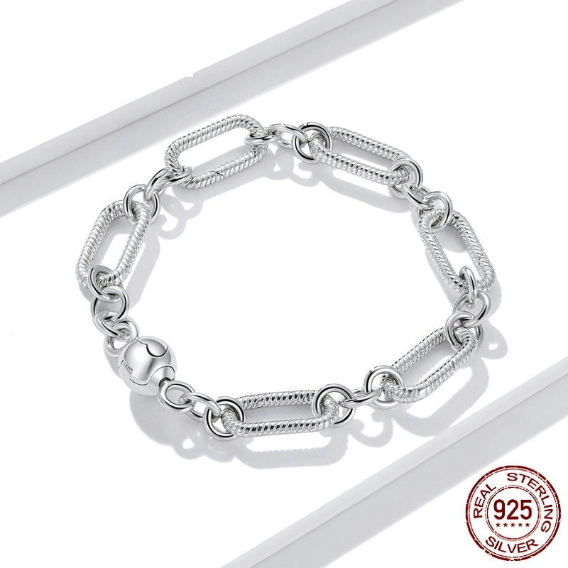 Silver Paper Clip Bracelet 100% 925 Sterling Silver Love Chain bracelets for Women Engagement Jewelry Gift BSB059  -  GeraldBlack.com