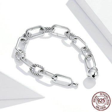 Silver Paper Clip Bracelet 925 Sterling Silver Heart Love Chain Bracelets for Women Engagement Jewelry Gift SCB202  -  GeraldBlack.com