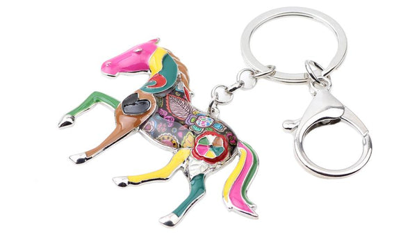 Silver Plated Enamel Horse Key Chain Handbag Charm &amp; Car Key Holder - SolaceConnect.com