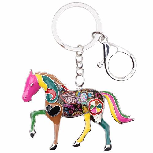 Silver Plated Enamel Horse Key Chain Handbag Charm &amp; Car Key Holder - SolaceConnect.com