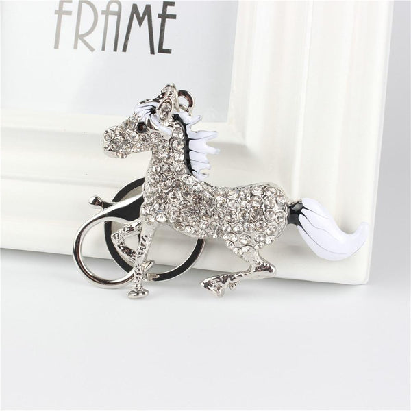Silver Running Horse Crystal Charm Purse Bag Pendant Key Chain - SolaceConnect.com