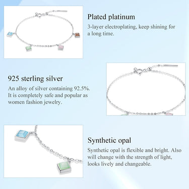 Silver Simple Geometry Bracelet Colors Square Opal Stones 925 Sterling Silver Bracelet for Women Adjustable Jewelry  -  GeraldBlack.com