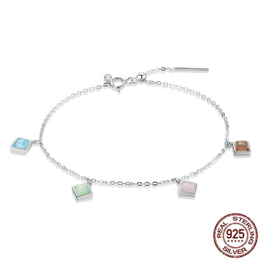 Silver Simple Geometry Bracelet Colors Square Opal Stones 925 Sterling Silver Bracelet for Women Adjustable Jewelry  -  GeraldBlack.com