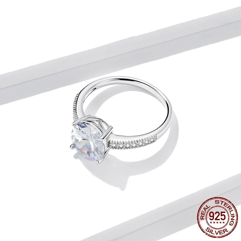 Silver Stone Ring 925 Sterling Silver Pure Love Clear CZ Rings for Women Engagement Wedding Statement Jewelry BSR164  -  GeraldBlack.com