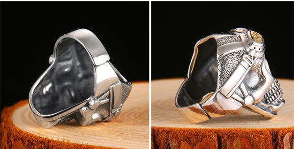 Silver Vintage Gothic Skull Glasses Punk Biker Ring for Men - SolaceConnect.com