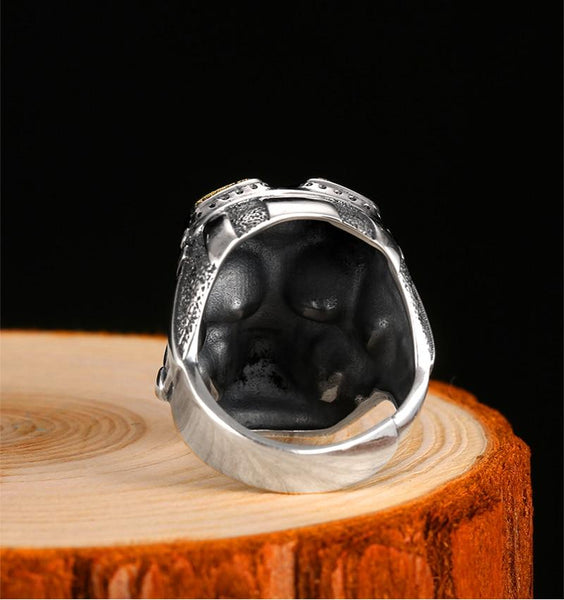 Silver Vintage Gothic Skull Glasses Punk Biker Ring for Men - SolaceConnect.com