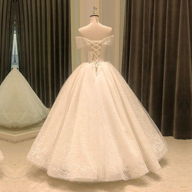 Simple Ball Gown Off Shoulder Beads Decorated Wedding Gowns for Bride - SolaceConnect.com