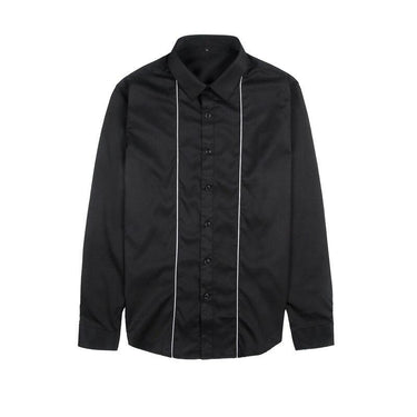 Simple Casual Long Sleeve Embroidery Stripes Slim Fit Shirts for Men - SolaceConnect.com