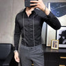Simple Casual Long Sleeve Embroidery Stripes Slim Fit Shirts for Men - SolaceConnect.com