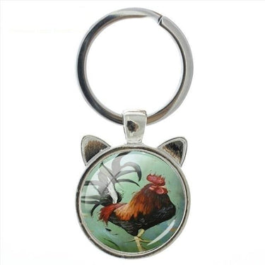 Simple Colorful Painting Delicate Cock Chicken Round Keychain Ring - SolaceConnect.com