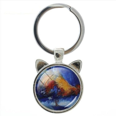 Simple Colorful Painting Delicate Cock Chicken Round Keychain Ring - SolaceConnect.com