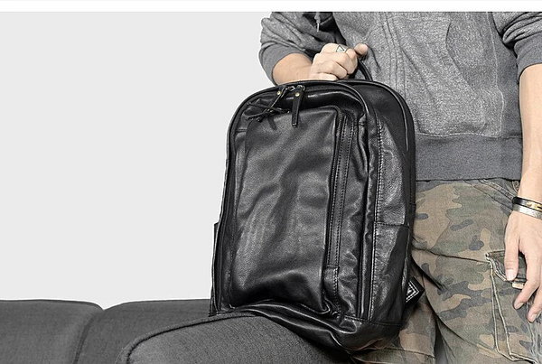 Simple Cowhide Men Backpack Fashion Genuine Leather Laptop Big Shoulder Bag Male Backpack First Layer Vegetable Tanned Leather  -  GeraldBlack.com