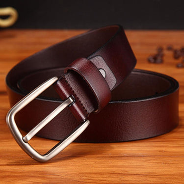 Simple Design Male Striped Genuine Leather Metal Pin Buckle Jeans Belt  -  GeraldBlack.com