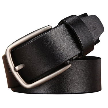 Simple Design Male Striped Genuine Leather Metal Pin Buckle Jeans Belt  -  GeraldBlack.com