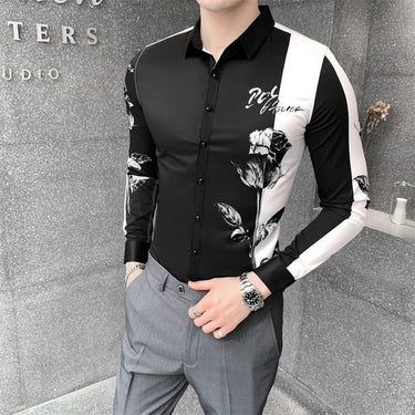 Simple Fashion Patchworked Digital Printed Long Sleeve Slim Shirt for Men  -  GeraldBlack.com