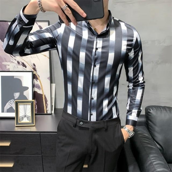 Simple Korean Men's Plaid Printed Long Sleeves All Match Blouse Shirt - SolaceConnect.com